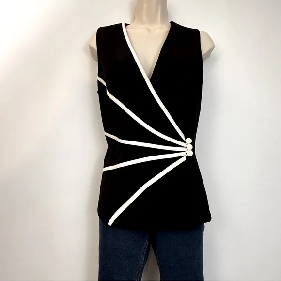 Sheri Martin New York Black White Sleeveless Top - Picture 1 of 16